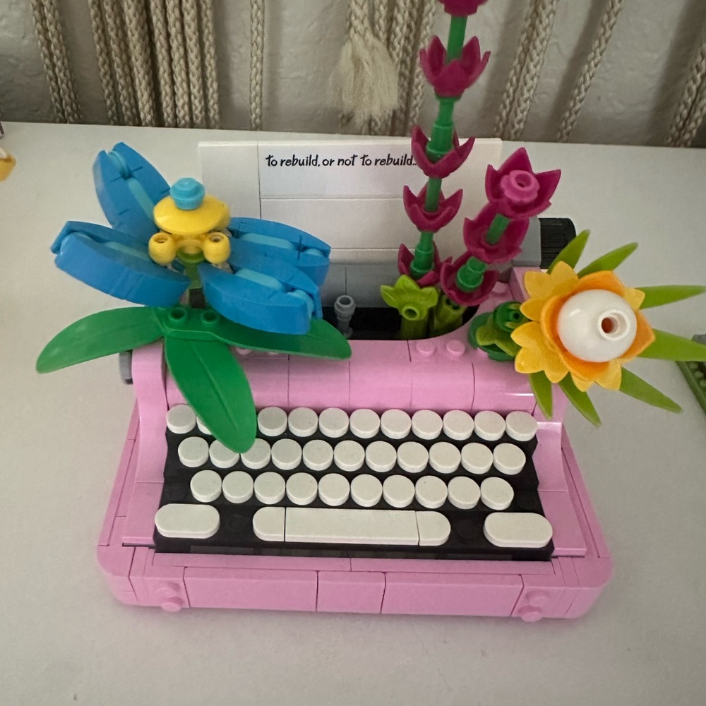 LEGO Pink Typewriter with Floral Accents